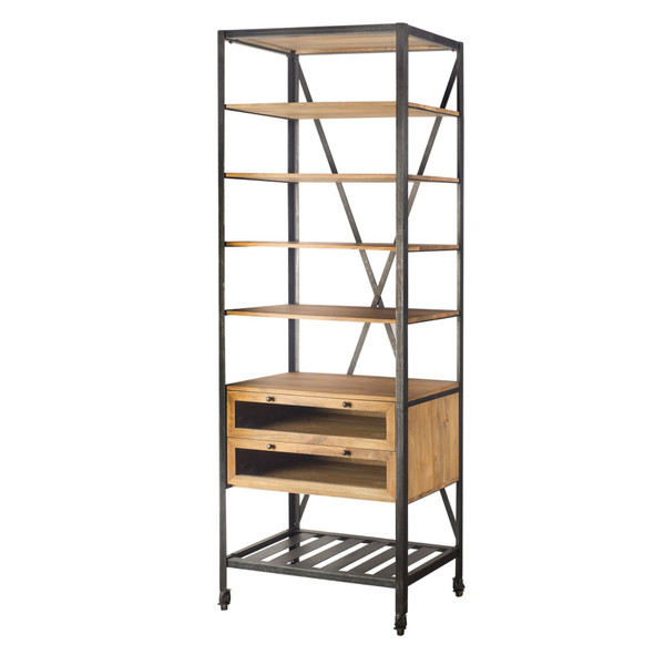 Homeroots Light Brown Wood And Metal Shelving Unit With 6 Shelves 380585