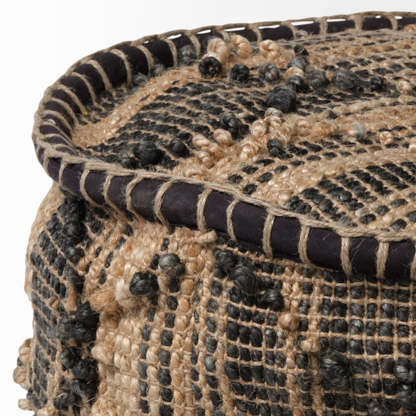 Homeroots Tan Jute Cylindrical Pouf With Popcorn Stich 380606