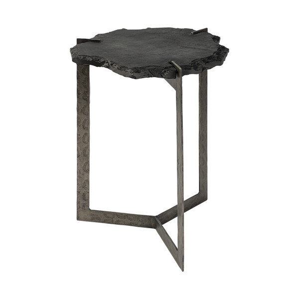 Homeroots Antique Gold Iron End Table With Live-Edge Round Top 380676