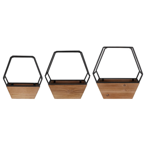 Homeroots Stratton Home Decor Set Of 3 Wood And Metal Hexagon Wall Planters 380783