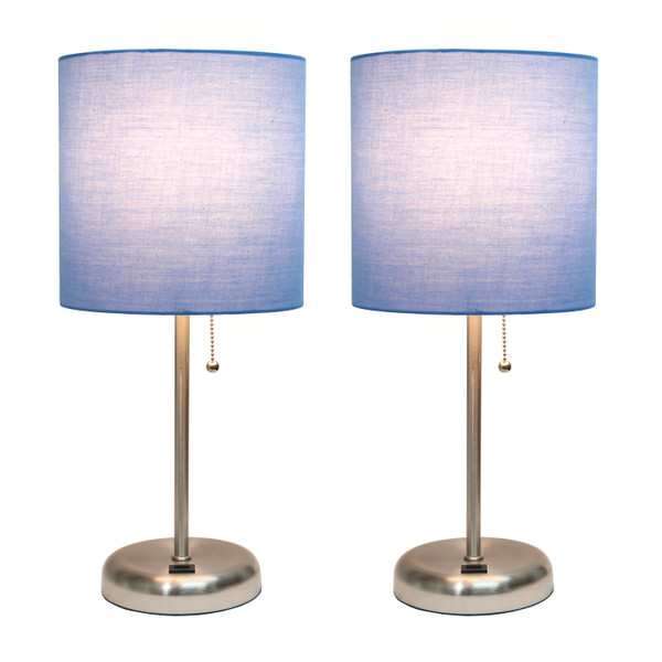 Limelights Stick Lamp With Usb Charging Port And Fabric Shade 2 Pack Set, Blue LC2002-BLU-2PK