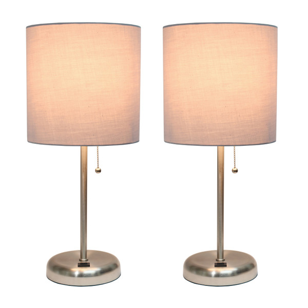 Limelights Stick Lamp With Usb Charging Port And Fabric Shade 2 Pack Set, Gray LC2002-GRY-2PK