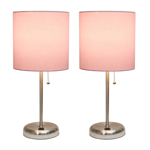 Limelights Stick Lamp With Usb Charging Port And Fabric Shade 2 Pack Set, Light Pink LC2002-LPK-2PK