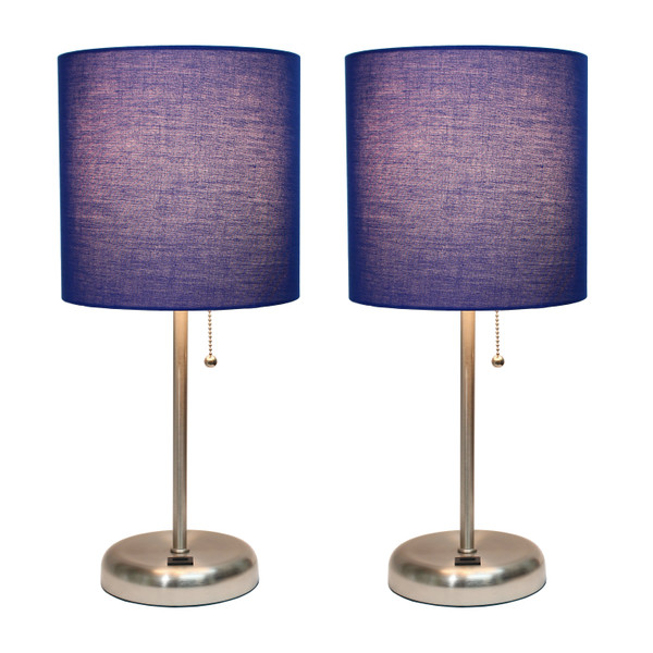 Limelights Stick Lamp With Usb Charging Port And Fabric Shade 2 Pack Set, Navy LC2002-NAV-2PK