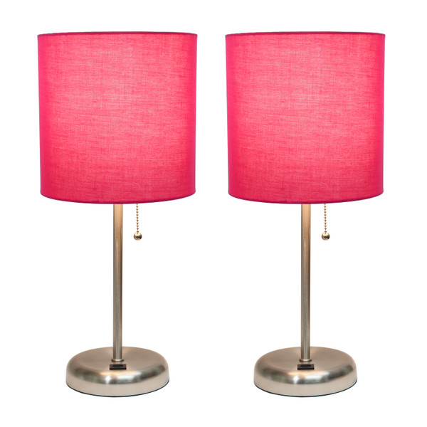 Limelights Stick Lamp With Usb Charging Port And Fabric Shade 2 Pack Set, Pink LC2002-PNK-2PK