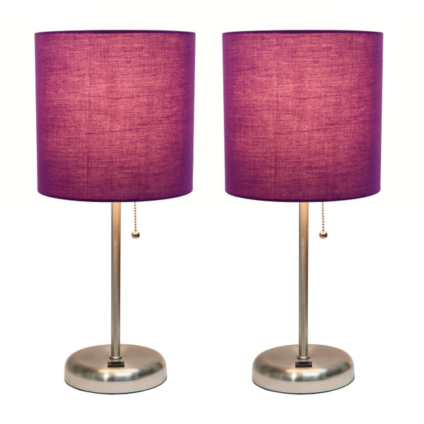 Limelights Stick Lamp With Usb Charging Port And Fabric Shade 2 Pack Set, Purple LC2002-PRP-2PK