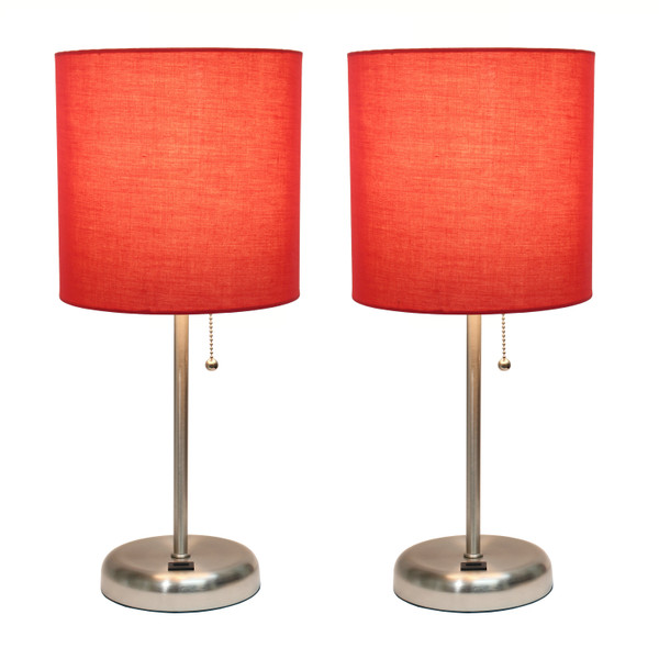 Limelights Stick Lamp With Usb Charging Port And Fabric Shade 2 Pack Set, Red LC2002-RED-2PK
