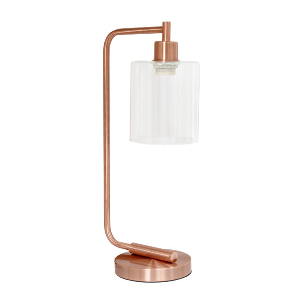 Simple Designs Bronson Antique Style Industrial Iron Lantern Desk Lamp With Glass Shade, Rose Gold LD1036-RGD