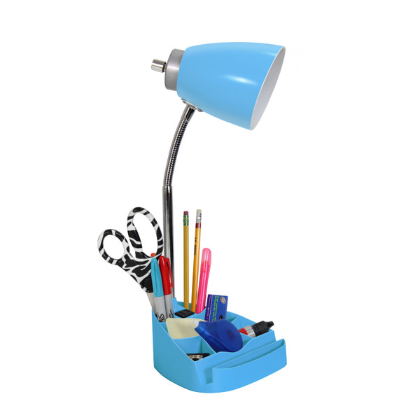 Limelights Gooseneck Organizer Desk Lamp With Ipad Tablet Stand Book Holder And Charging Outlet, Blue LD1057-BLU