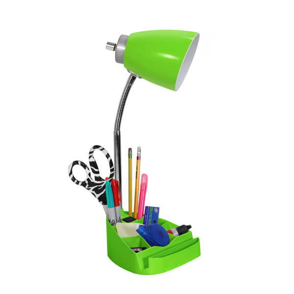 Limelights Gooseneck Organizer Desk Lamp With Ipad Tablet Stand Book Holder And Charging Outlet, Green LD1057-GRN