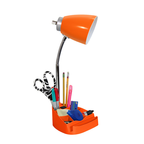 Limelights Gooseneck Organizer Desk Lamp With Ipad Tablet Stand Book Holder And Charging Outlet, Orange LD1057-ORG