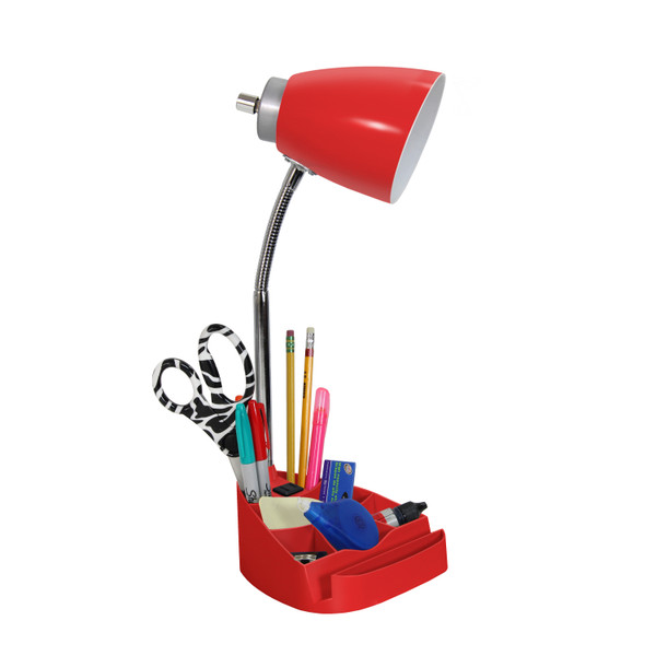 Limelights Gooseneck Organizer Desk Lamp With Ipad Tablet Stand Book Holder And Charging Outlet, Red LD1057-RED
