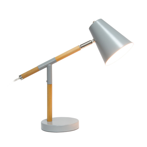 Simple Designs Gray Matte And Wooden Pivot Desk Lamp LD1059-GRY
