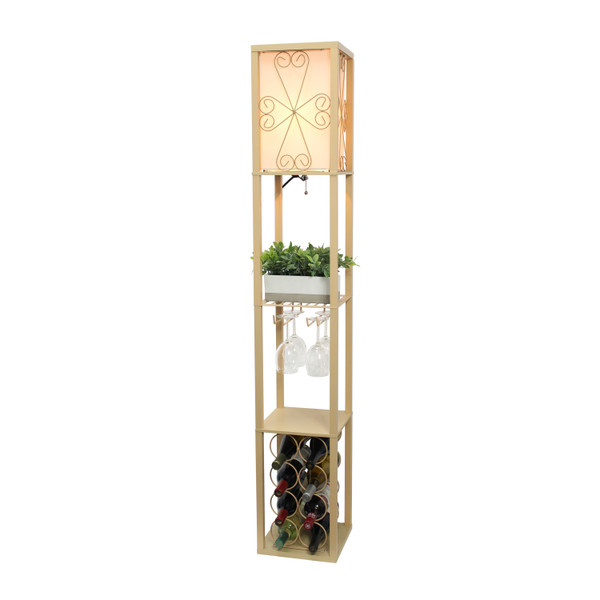 Simple Designs Floor Lamp Etagere Organizer Storage Shelf And Wine Rack With Linen Shade LF1015-TAN