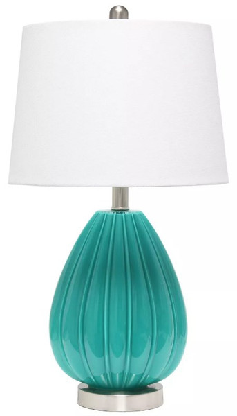 Lalia Home Pleated Table Lamp With White Fabric Shade, Teal LHT-5006-TL