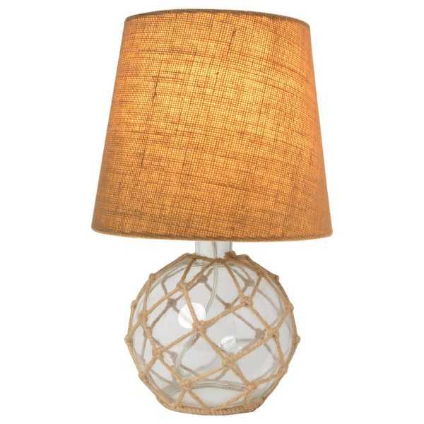 Elegant Designs Buoy Rope Nautical Netted Coastal Ocean Sea Glass Table Lamp With Burlap Fabric Shade, Clear LT1050-CLR