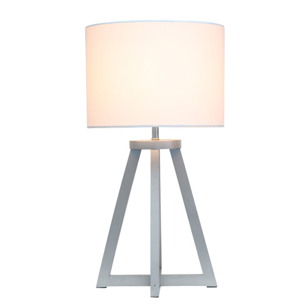 Simple Designs Interlocked Triangular Gray Wood Table Lamp With White Fabric Shade LT1069-GYW