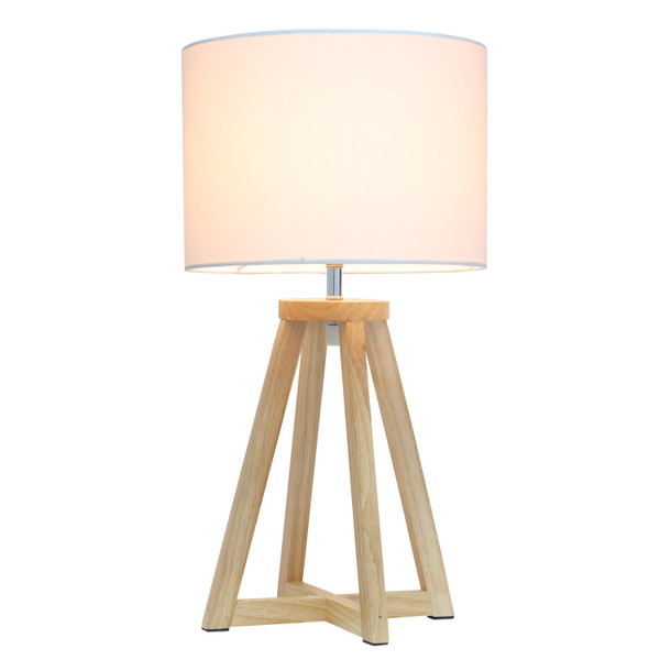 Simple Designs Interlocked Triangular Natural Wood Table Lamp With White Fabric Shade LT1069-NWH