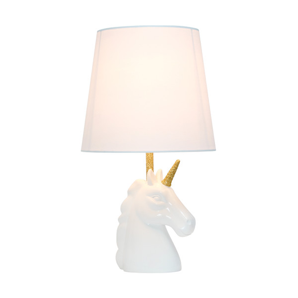 Simple Designs Sparkling Gold And White Unicorn Table Lamp LT1078-WHT