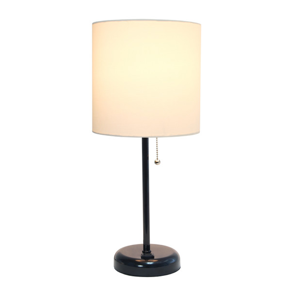 Limelights Black Stick Lamp With Charging Outlet And Fabric Shade, White LT2024-BAW