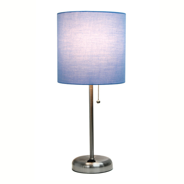 Limelights Stick Lamp With Charging Outlet And Fabric Shade, Blue LT2024-BLU