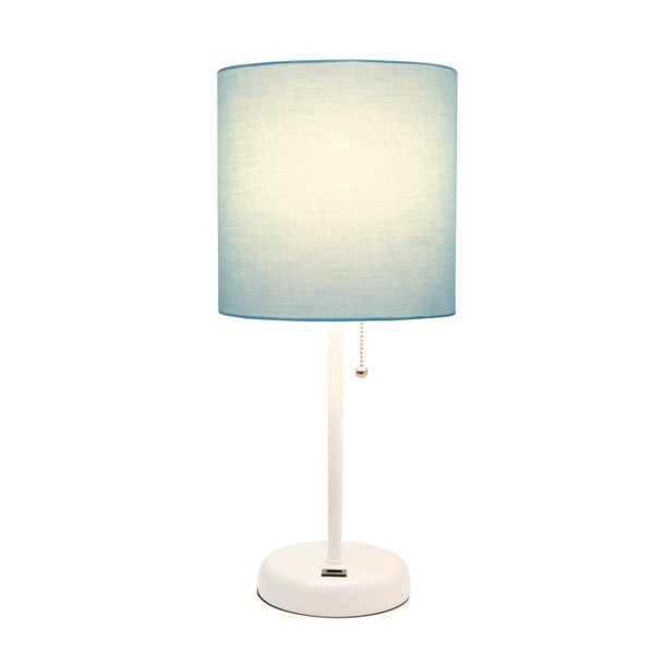 Limelights White Stick Lamp With Usb Charging Port And Fabric Shade, Aqua LT2044-AOW