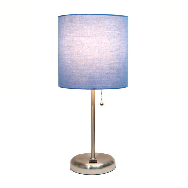 Limelights Stick Lamp With Usb Charging Port And Fabric Shade, Blue LT2044-BLU