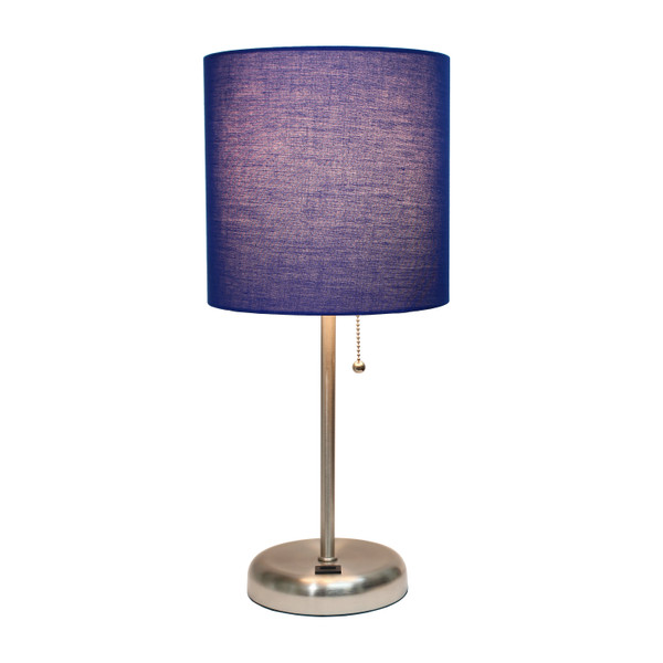 Limelights Stick Lamp With Usb Charging Port And Fabric Shade, Navy LT2044-NAV