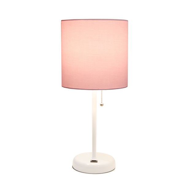 Limelights White Stick Lamp With Usb Charging Port And Fabric Shade, Light Pink LT2044-POW