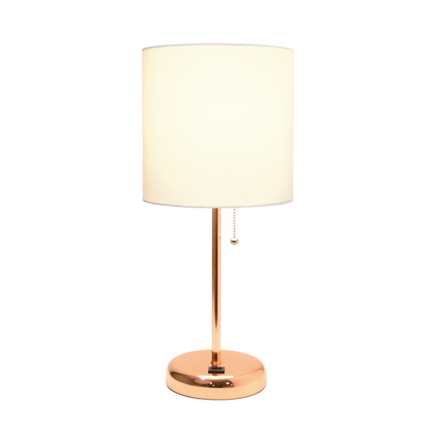 Limelights Rose Gold Stick Lamp With Usb Charging Port And Fabric Shade, White LT2044-RGD