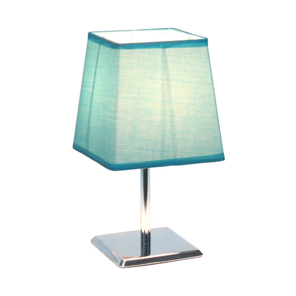 Simple Designs Mini Chrome Table Lamp With Squared Empire Fabric Shade LT2062-BLU