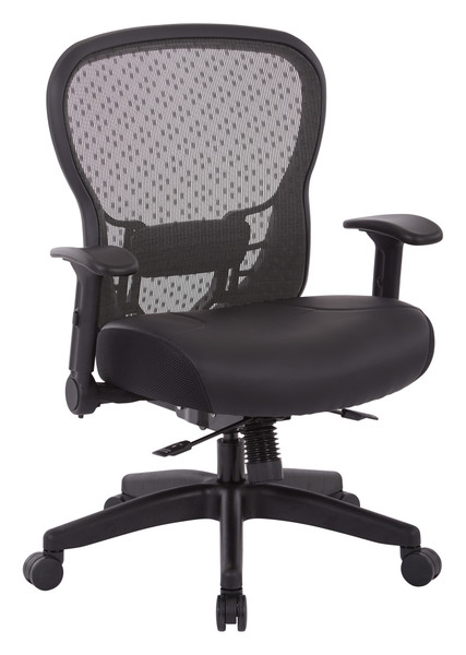 Office Star R2 Spacegrid Back Chair With Memory Foam Bonded Leather Seat - Black 529-ME3R2N6F2
