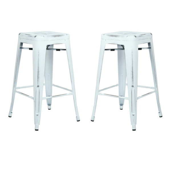 Office Star Bristow 26" Antique Metal Barstools - Antique White (Set Of 2) BRW3026A2-AW