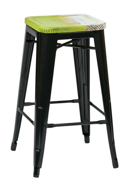 Office Star Bristow 26" Metal Barstool With Vintage Wood Seat - Black/Pine Alice (Set Of 4) BRW31263A4-C307