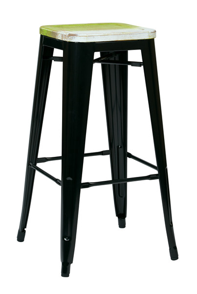 Office Star Bristow 30" Metal Barstool With Vintage Wood Seat - Black Finish Frame/Pine Alice Seat (Set Of 4) BRW31303A4-C307