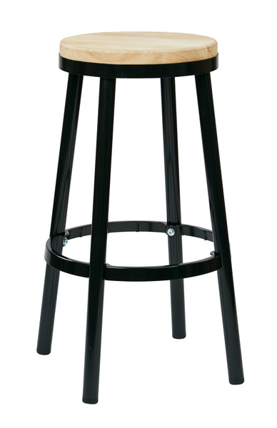 Office Star Bristow 30" Metal Backless Barstool With Ash Wood Seat - Black BRW3230-3