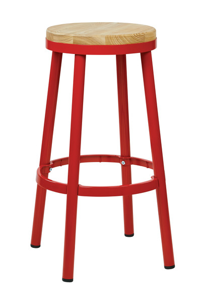 Office Star Bristow 30" Metal Backless Barstool With Ash Wood Seat - Red BRW3230-9