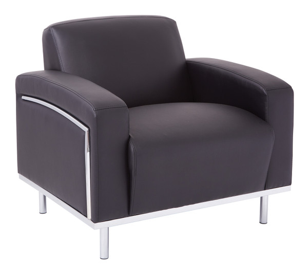 Office Star Club Chair In Black Bonded Leather With Chrome Accents - Black SL9801-EC3