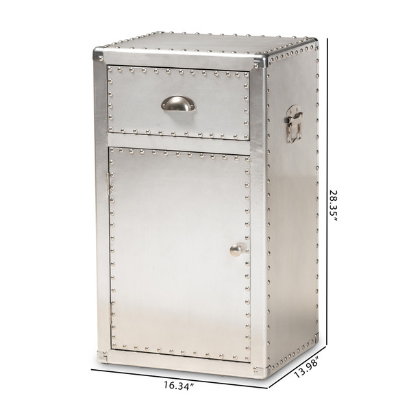 Baxton Studio Serge French Industrial Silver Metal 1-Door Accent Storage Cabinet JY17B161-Silver-Cabinet