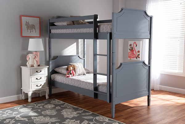 Baxton Studio Mariana Traditional Transitional Grey Finished Wood Twin Size Bunk Bed Mariana-Grey-Twin Bunk Bed