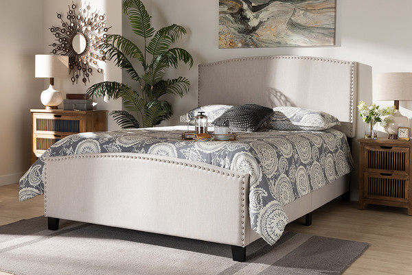 Baxton Studio Morgan Modern Transitional Beige Fabric Upholstered Queen Size Panel Bed Morgan-Beige-Queen