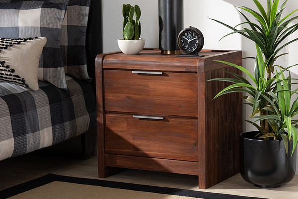 Baxton Studio Torres Modern And Contemporary Brown Oak Finished 2-Drawer Wood Nightstand Torres-Rain Oak-NS