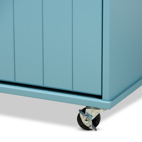 Baxton Studio Liona Modern And Contemporary Sky Blue Finished Wood Kitchen Storage Cart RT599-OCC-Natural/Sky Blue-Cart