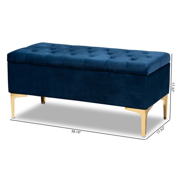 Baxton Studio Valere Glam And Luxe Navy Blue Velvet Fabric Upholstered Gold Finished Button Tufted Storage Ottoman WS-H68-GD-Navy Blue Velvet/Gold-Otto