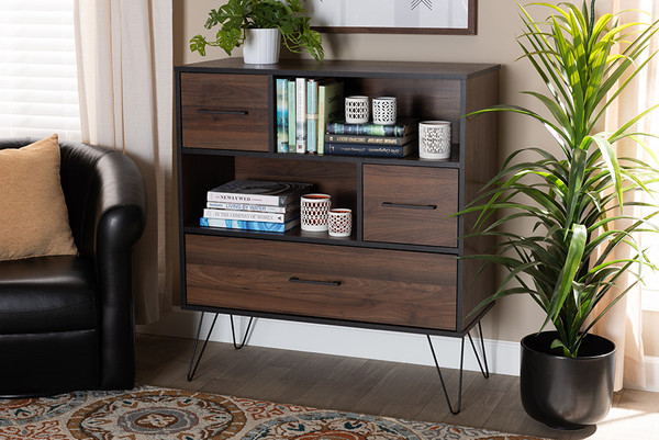 Baxton Studio Charis Modern And Transitional Two-Tone Walnut Brown And Black Finished Wood 1-Drawer Bookcase BC 7590-00-Columbia/Black-Bookcase