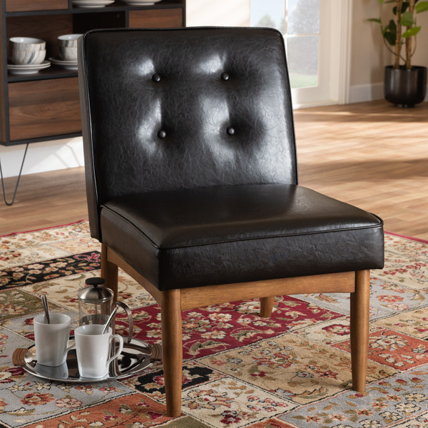 Baxton Studio Arvid Mid-Century Modern Dark Brown Faux Leather Upholstered Wood Dining Chair BBT8051-Dark Brown/Walnut-CC