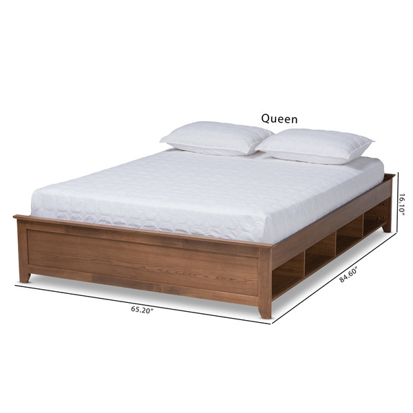 Baxton Studio Anders Traditional And Rustic Ash Walnut Brown Finished Wood Queen Size Platform Storage Bed Frame With Built-In Shelves MG0013-Ash Walnut-Queen
