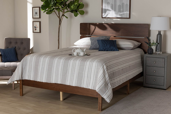 Baxton Studio Anthony Modern And Contemporary Walnut Brown Finished Wood Full Size Panel Bed MG0024-Walnut-Full