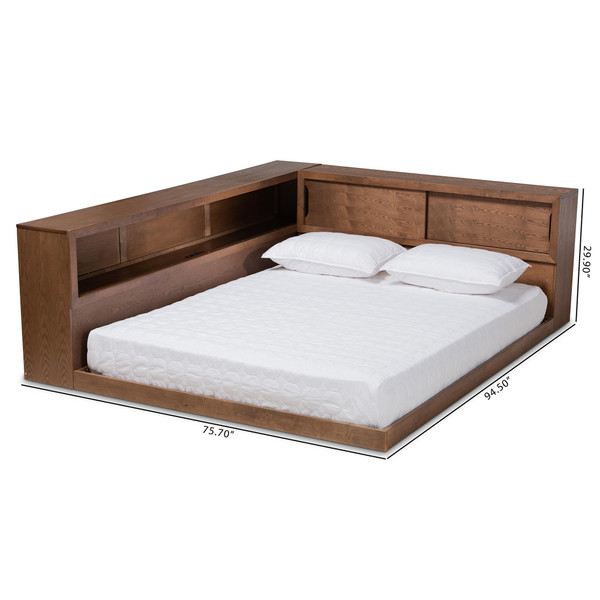 Baxton Studio Erie Modern Rustic And Transitional Walnut Brown Finished Wood Queen Size Platform Storage Bed With Built-In Outlet MG0031-Walnut-Queen