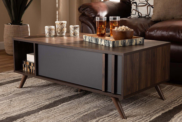Baxton Studio Naoki Modern And Contemporary Two-Tone Grey And Walnut Finished Wood 1-Drawer Coffee Table LV15CFT15140-Columbia/Dark Grey-CT